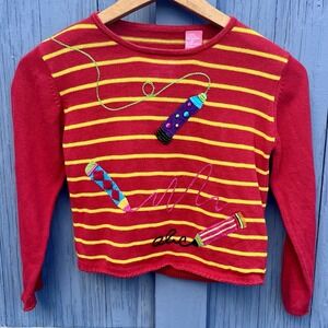 Michael Simon Kids 6X Pullover Sweater School Crayons Embellished‎ Vintage